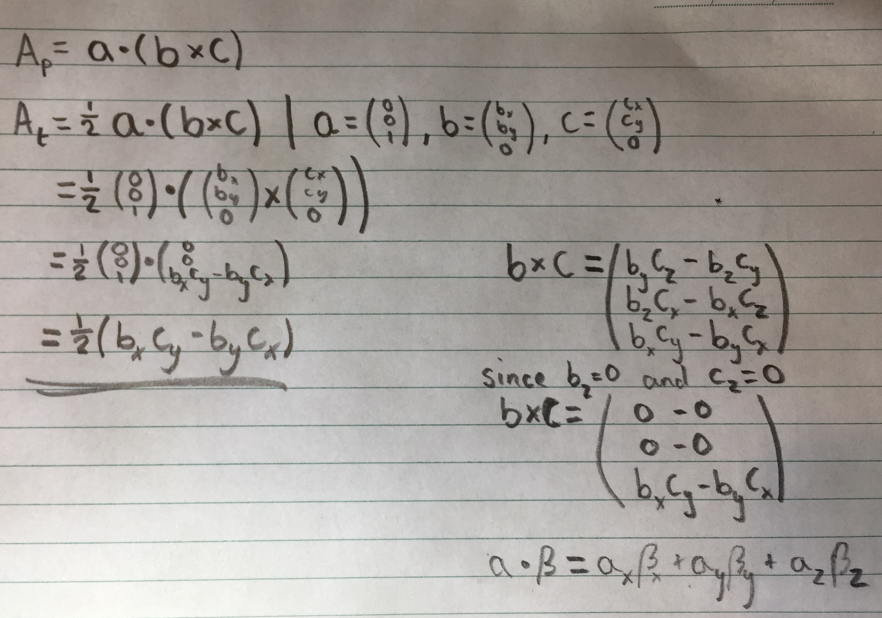 Simplifying scalar triple product for finding the area of a triangle given 2 edge vectors